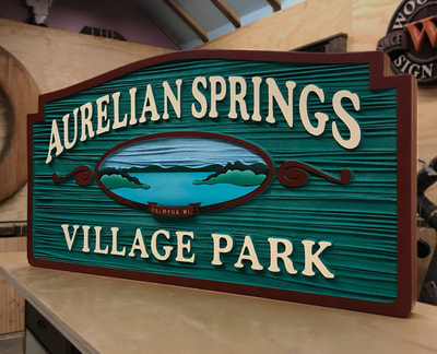 Aurelian Springs Sign, Palmyra Wisconsin Signs,
HDU Park Signage, Wayfinding Signs, Village of Palmyra WI, Custom Exterior Signs. Lake Geneva,WI Elkhorn,WI